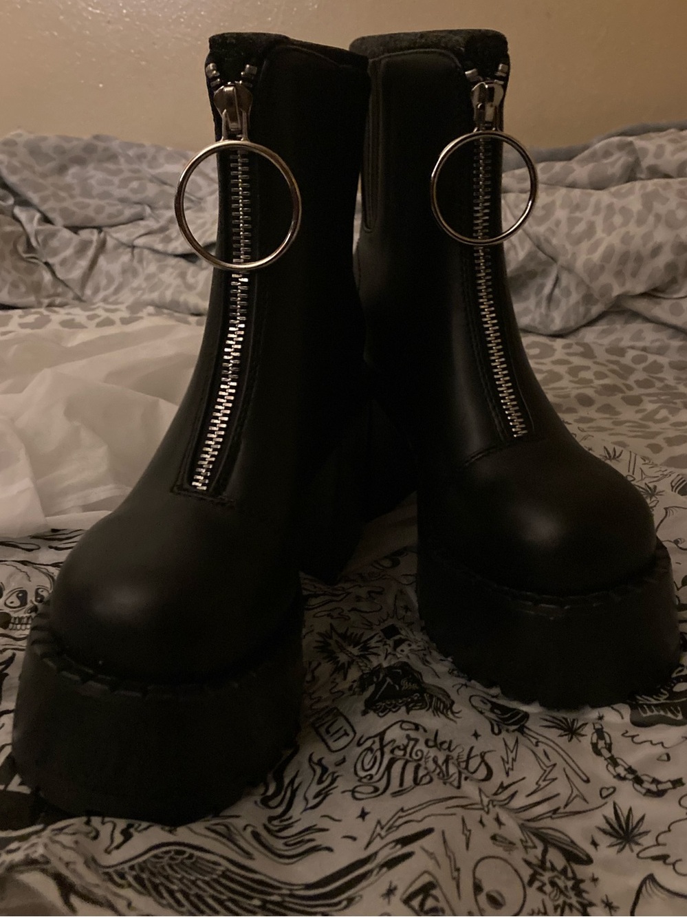 Dolls kill detention Black Platform Zip-Front Women's Ankle Boots
